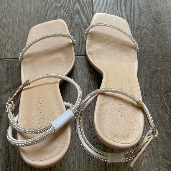 billini starlette glam nude crystal thin strappy tubular high heels size 7 new - Picture 3 of 10